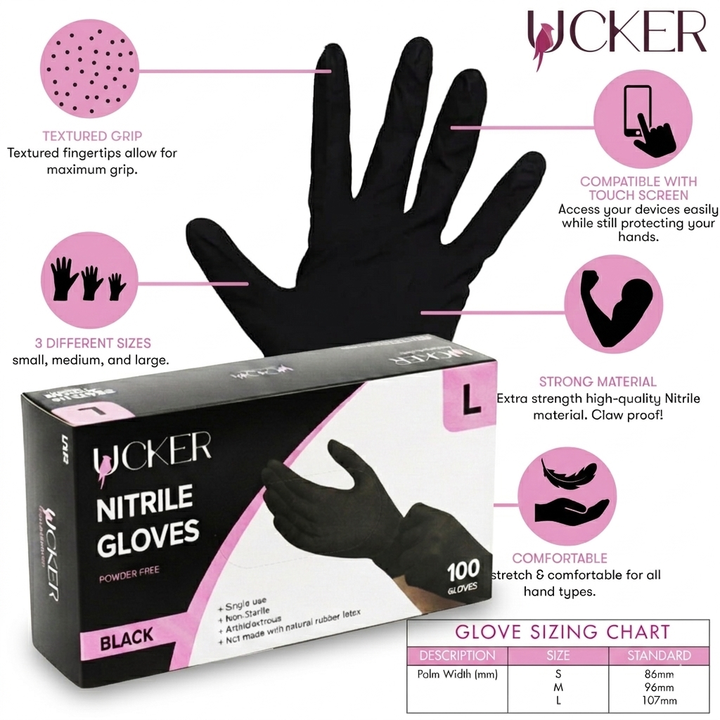 Heavy Duty Black Nitrile Gloves 6 Mil, Powder-Free Disposable Gloves, Chemical Resistant for Cleaning, Food Handling, Automotive & Industrial Use, 100 Count